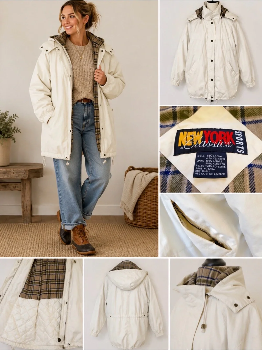 Vintage New York Classics Plaid Lined Hooded Coat Women’s L